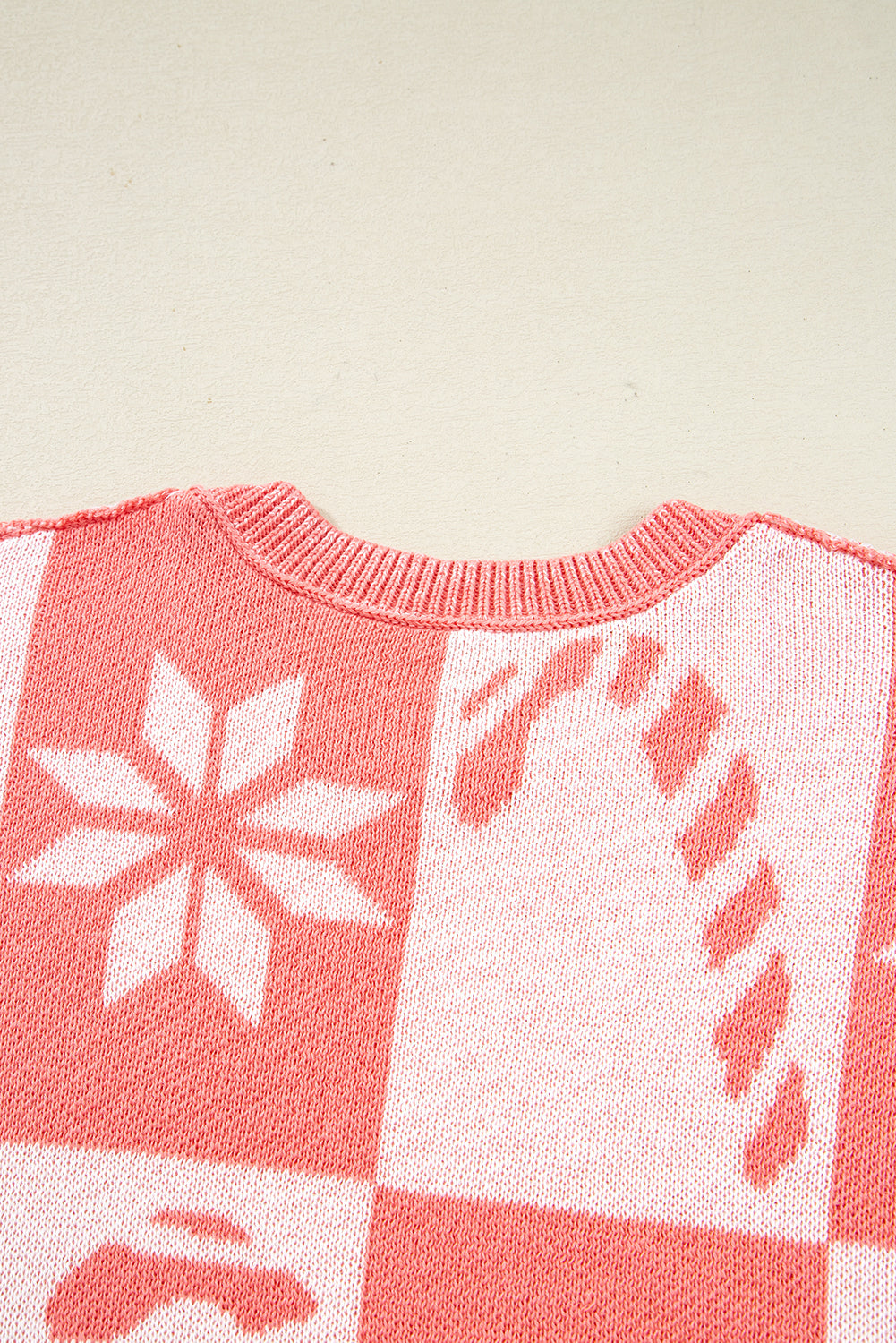 Snowflake Checker Candycane Checker Christmas Holiday Drop-Shoulder Tunic Loose Knit Top