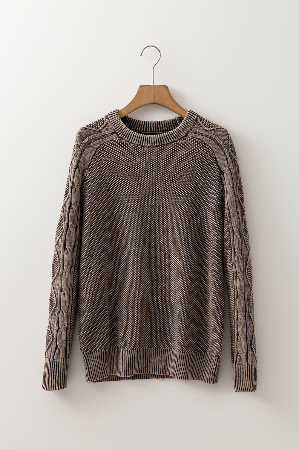 Contrast Cable Knit Sleeve Everyday Knit Top in Dark Brown