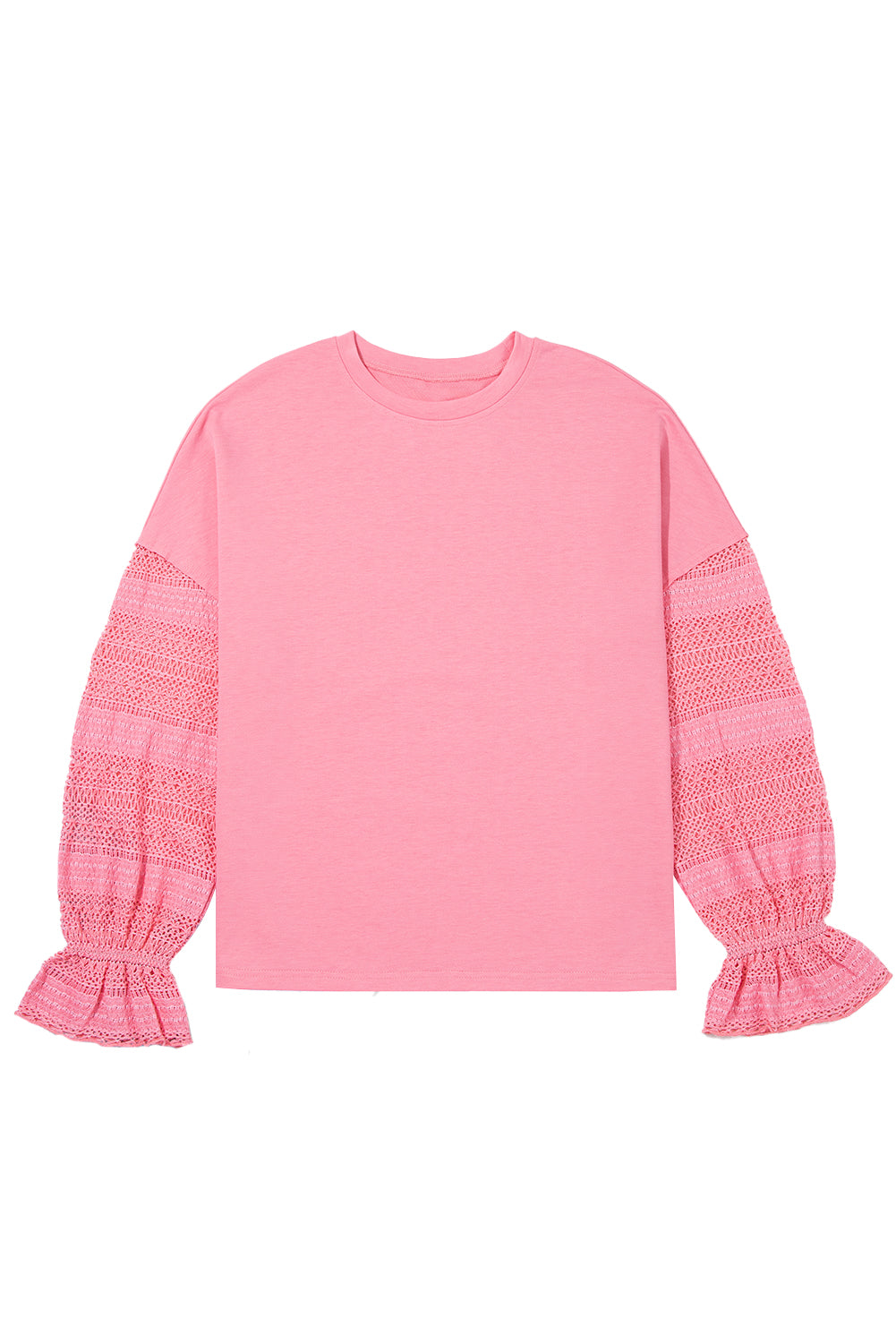 Drop-Shoulder Sleeve Lace Ruffled Patchwork Loose Sweatshirt