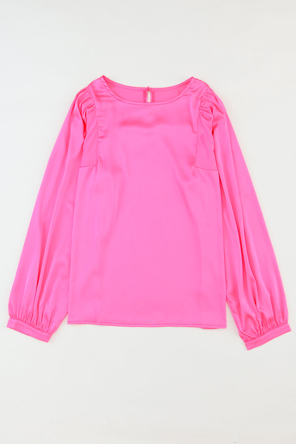 Women's Crew Neck Satin Puff Long-Sleeve Blouse