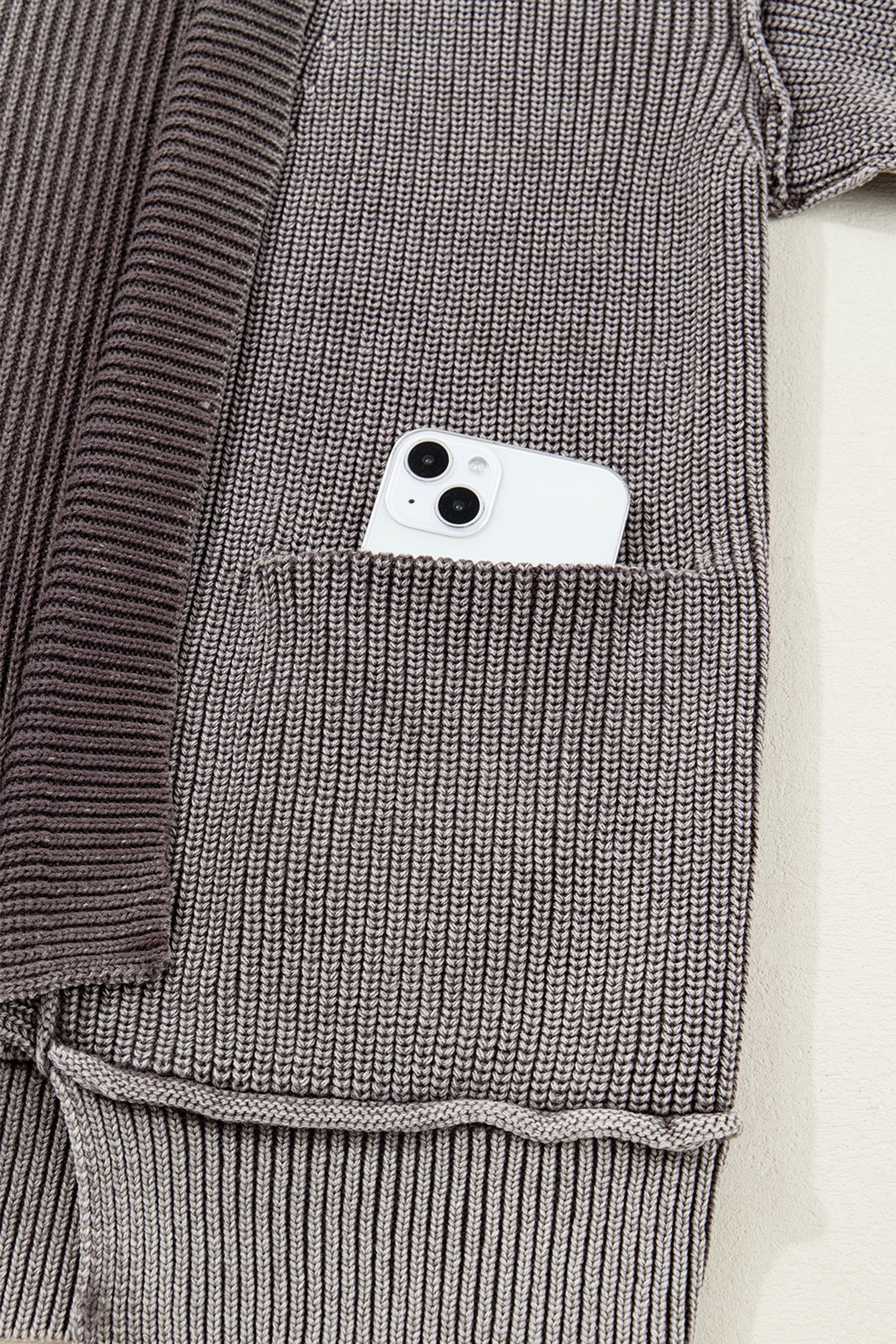 Mineral Seam Wash Exposed Patchwork Knit Open Cardigan Knit Top