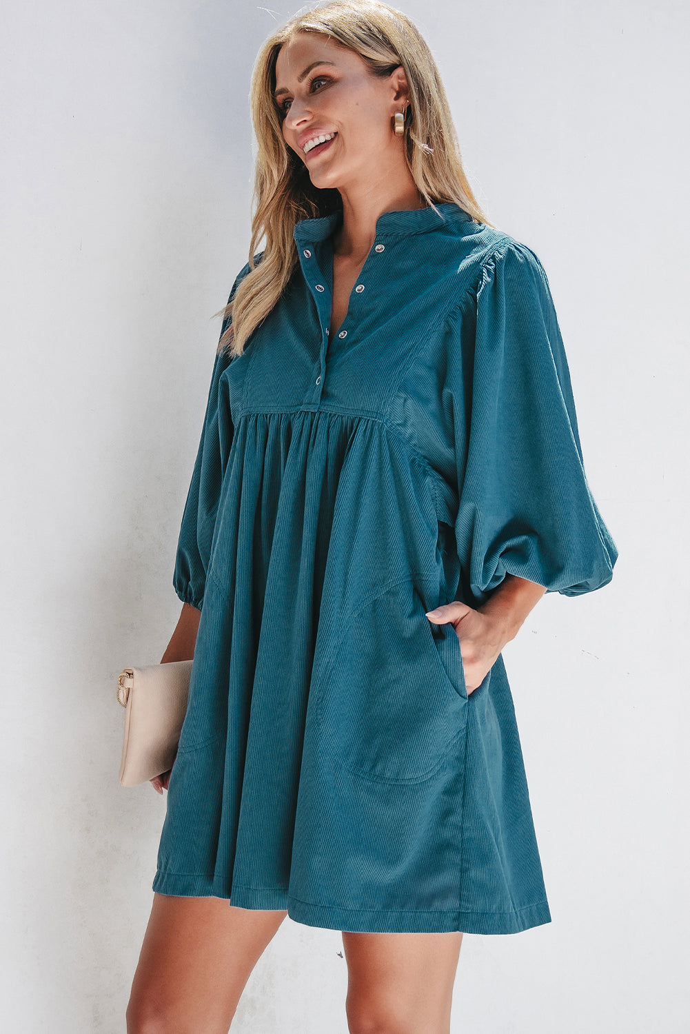 Women's Dress with Bracelet-Length Sleeve Empire-Waist
