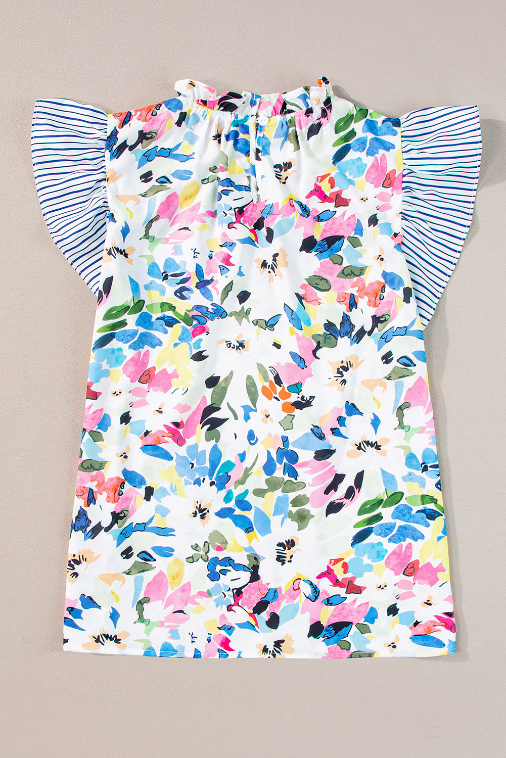 Women's Blouse with Floral-Print Print Striped Ruffle-Trimmed Sleeve