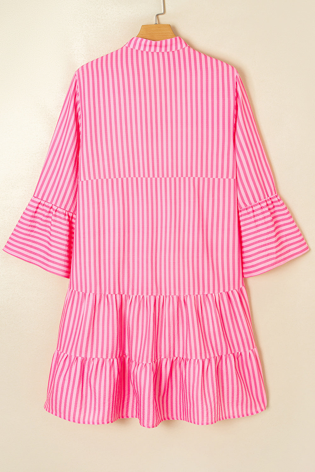 Half Flare Sleeve Placket Tiered Flowy Mini Dress
