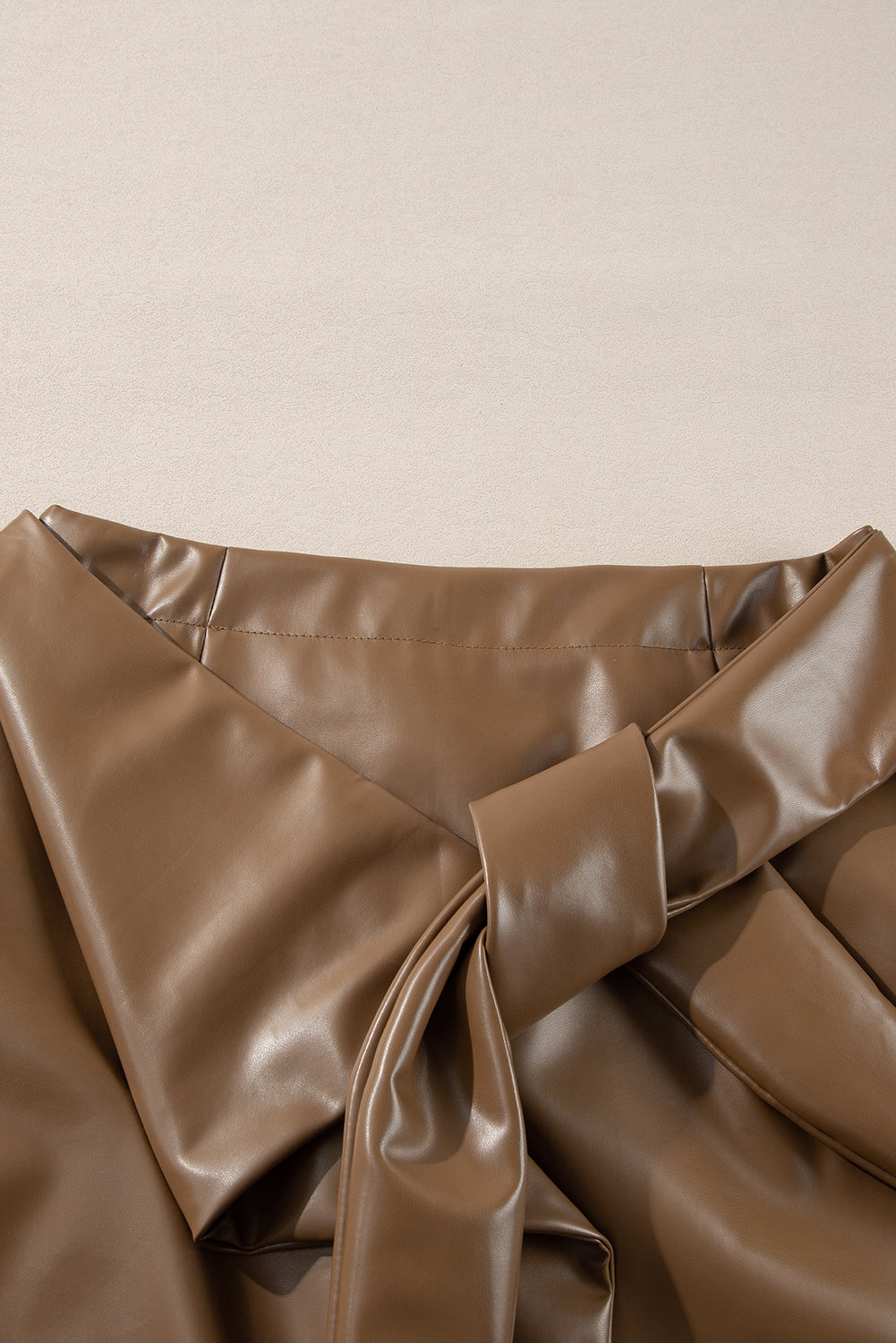 Bowknot Faux Coffee Faux Leather Mini Skirt