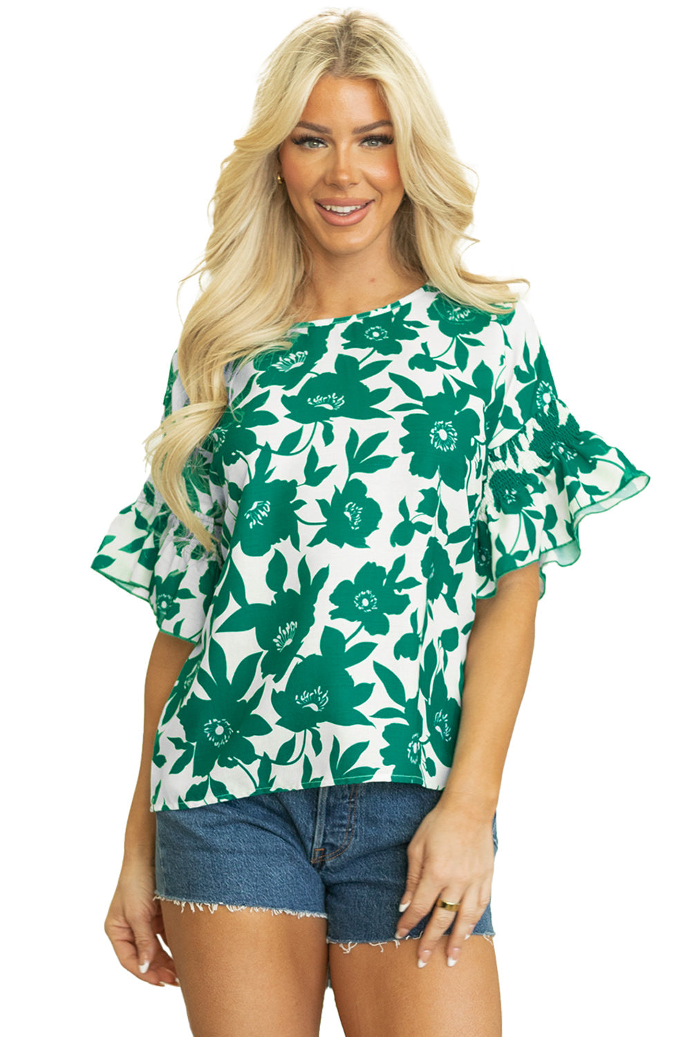 Floral Printed Ruffled Short Sleeve Loose Blouse