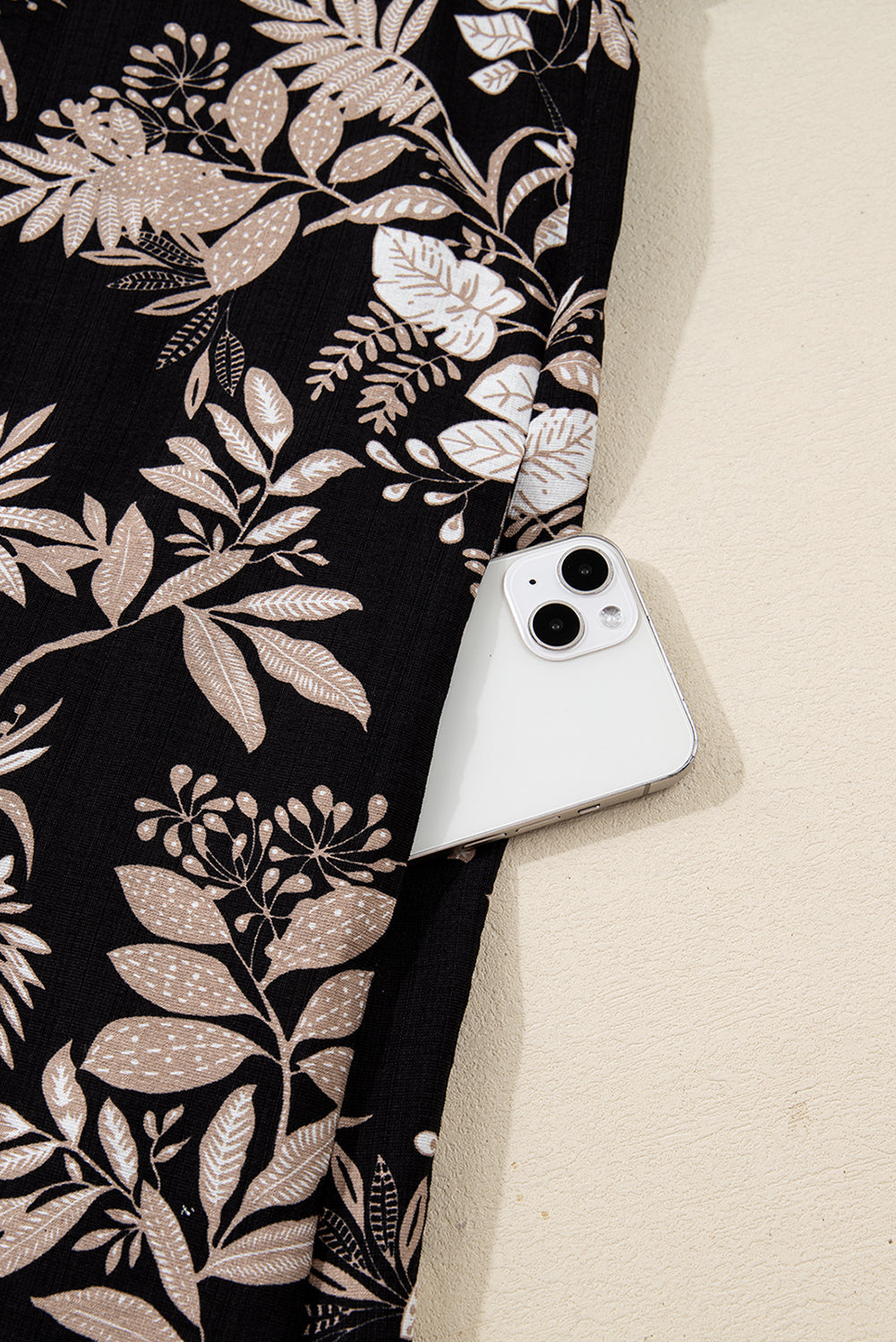 Sleeve Botanical 3/4 Botanical Print Split Neck Loose Mini Dress