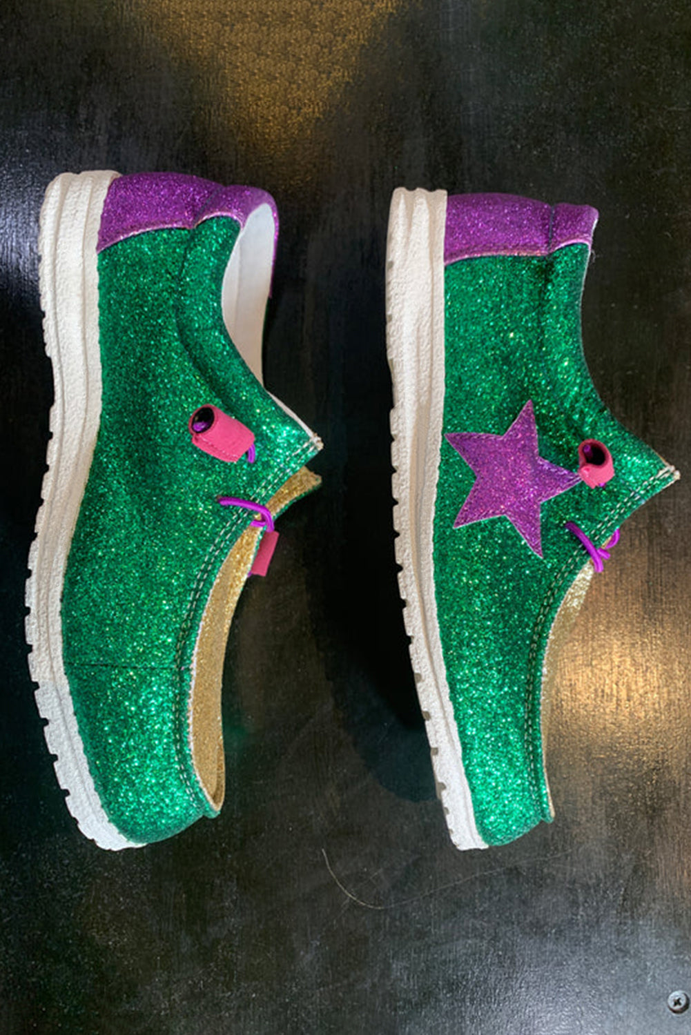 Mardi Gras Star Glitter Colorblock Patched Slip On Shoes