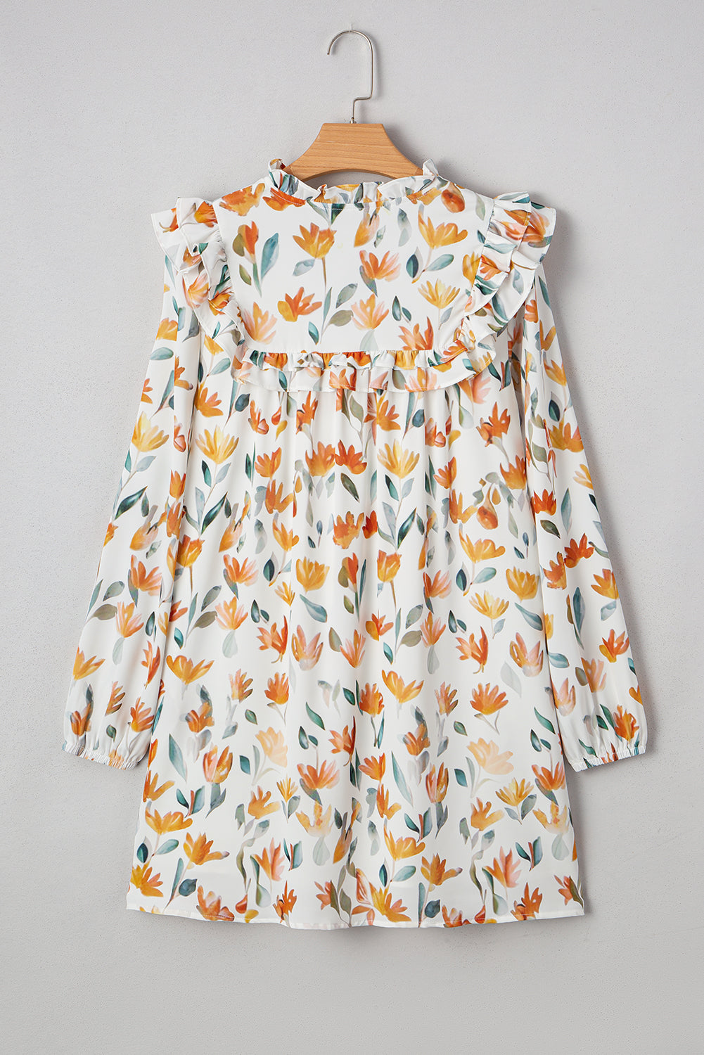 Floral-Print Frilled Tie Neck Detail Long-Sleeved Mini Dress
