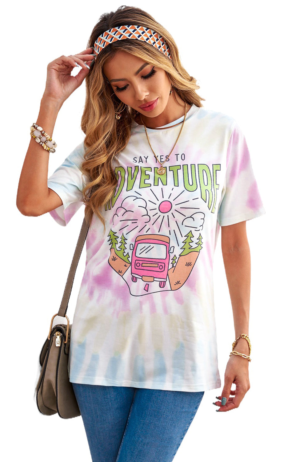 DITES OUI À L'AVENTURE T-shirt imprimé tie-dye