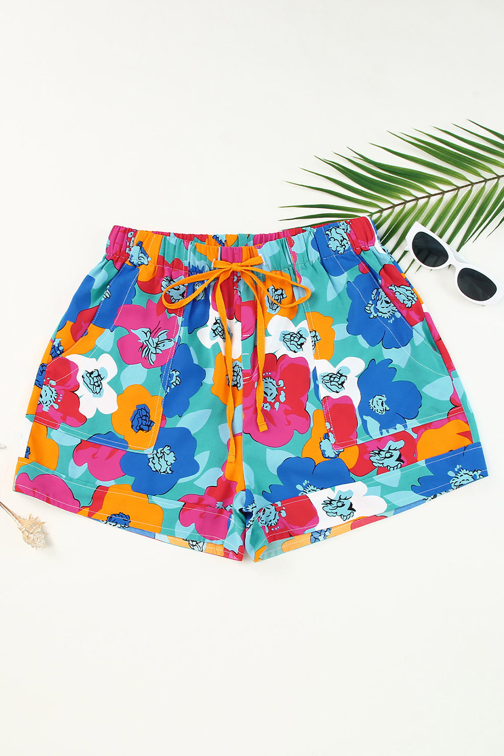 Short décontracté à taille élastique avec cordon de serrage imprimé floral multicolore