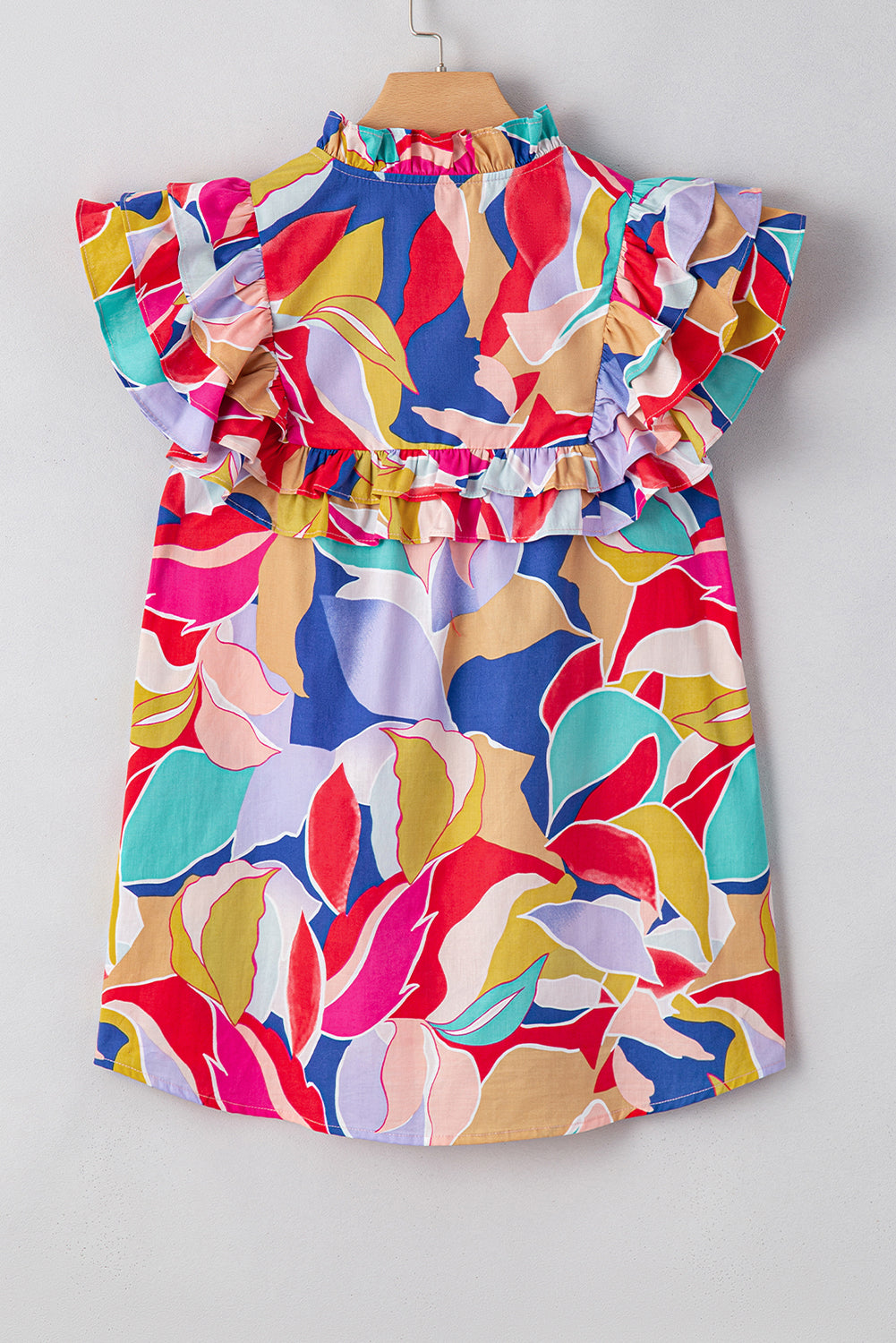 Abstract Printed Ruffled Flutter Sleeve Blouse