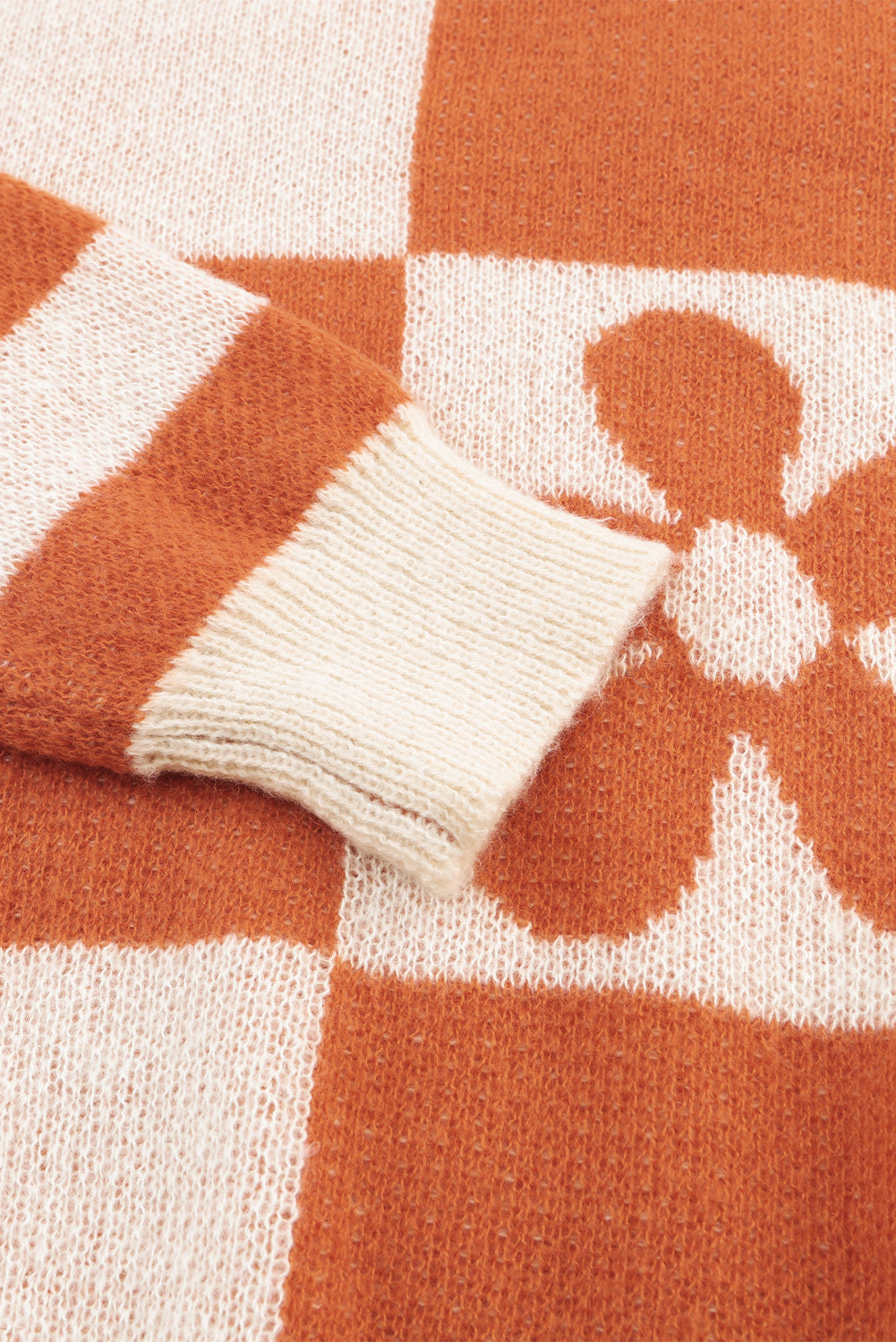 Women's Sweater Featuring Checked Floral-Print Print Striped