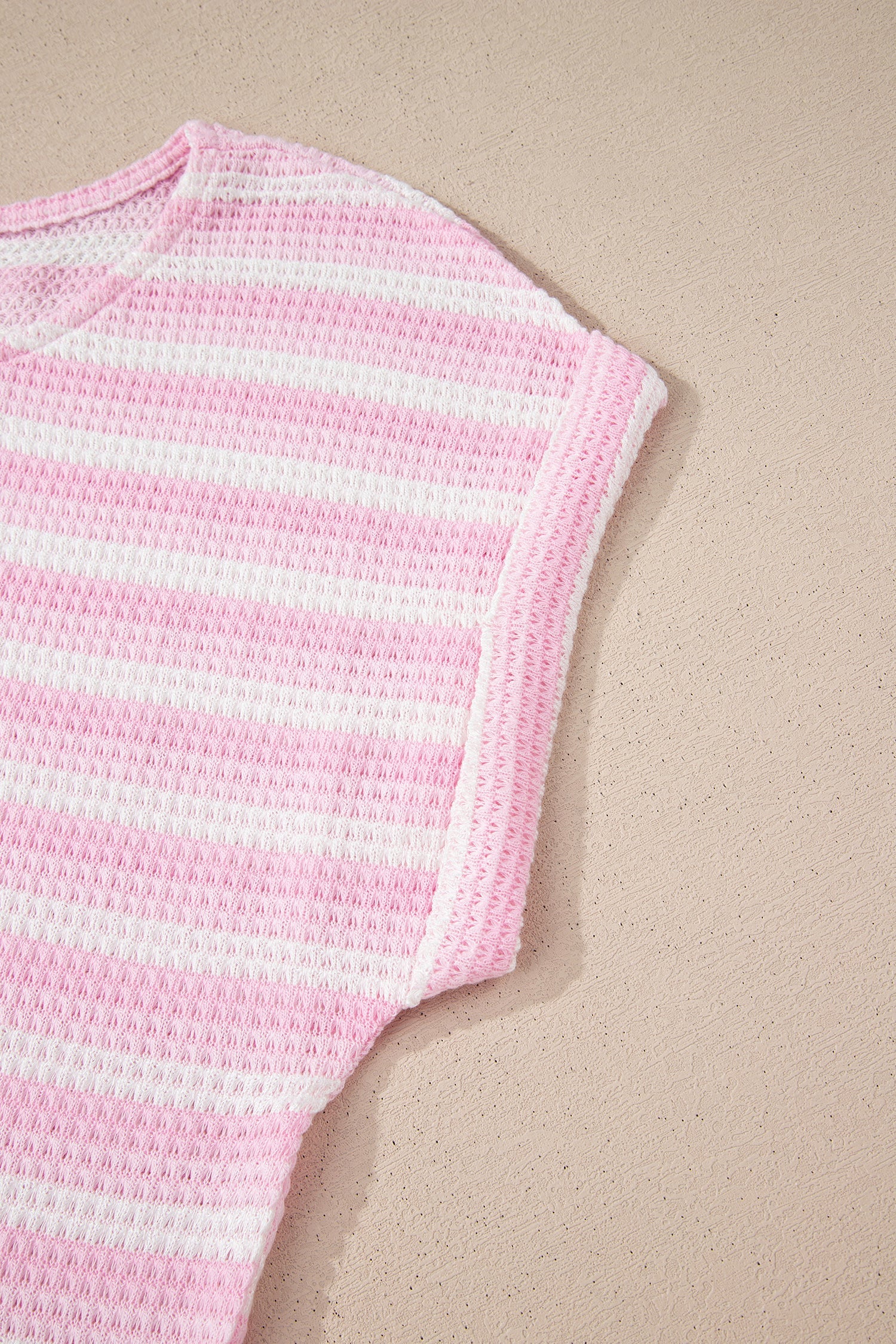 Summer Print Pink Striped Waffle Knit T Shirt