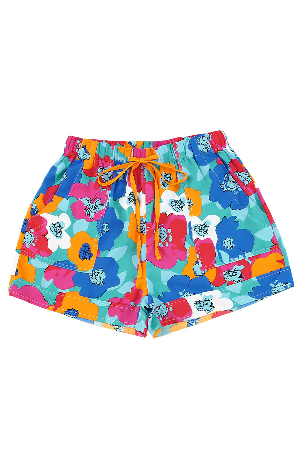 Short décontracté à taille élastique avec cordon de serrage imprimé floral multicolore