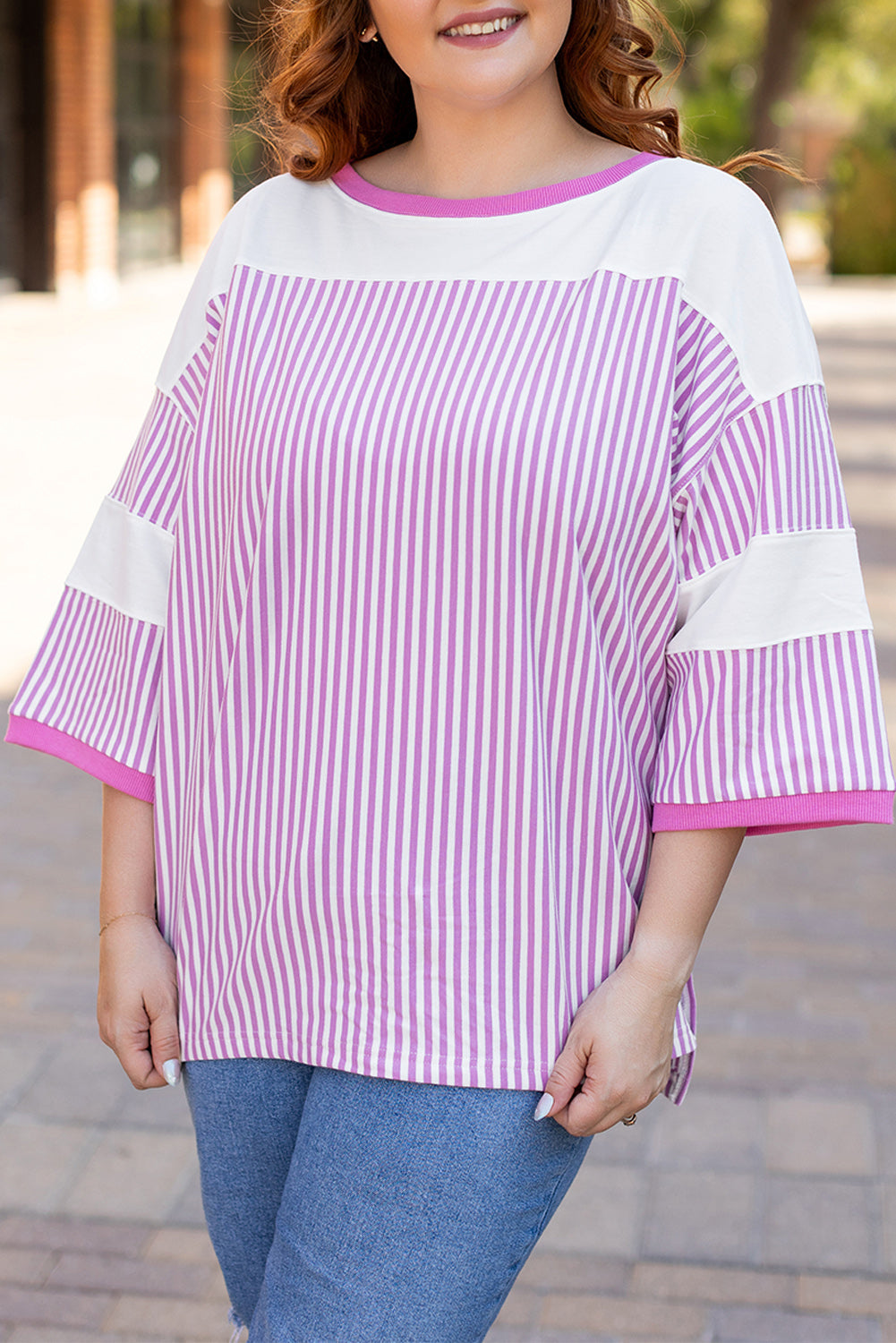 Patchwork Bracelet Sleeve Plus Size T Shirt