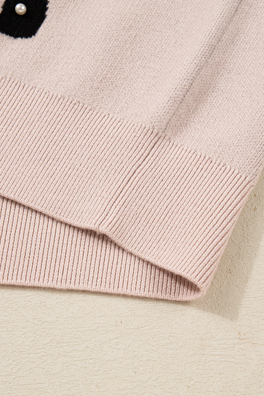 Pearl Embellished Bow Pattern Loose Knit Top