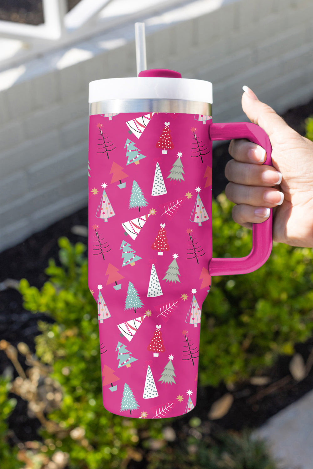 Cartoon Printed Christmas Tree Thermos Cup 40oz