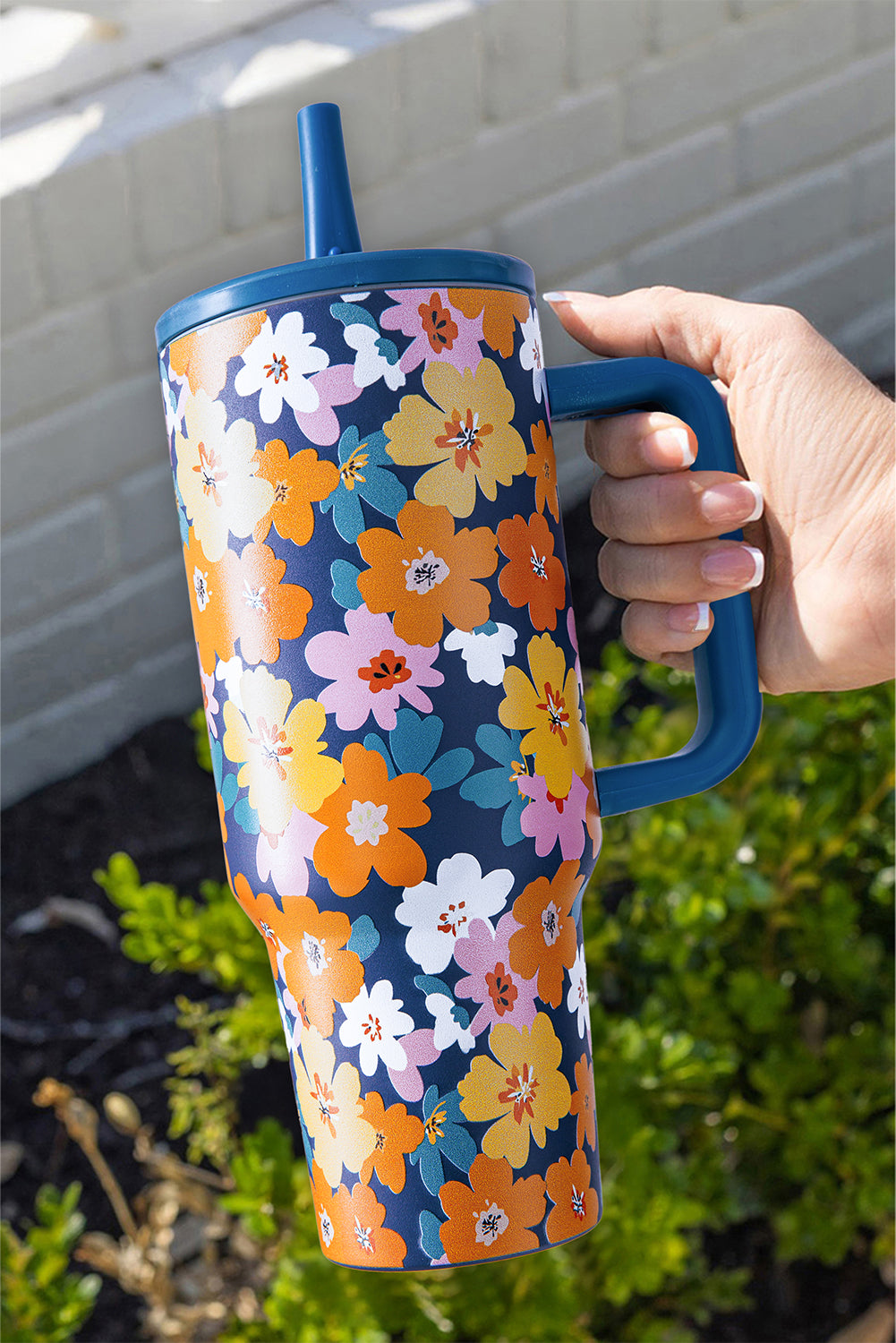 Flower Print Stainless Steel Large Vacuum Cup