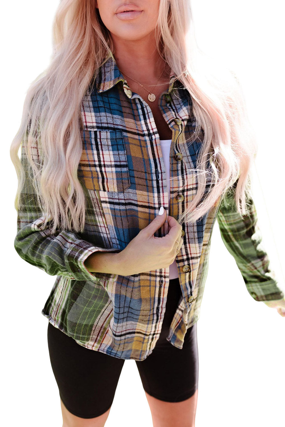 Shacket for Women Chest-Pocket Detail Button Up Plaid