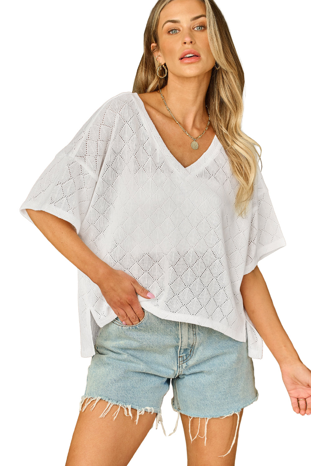 Blouse for Women V Neck Knitted Flowy