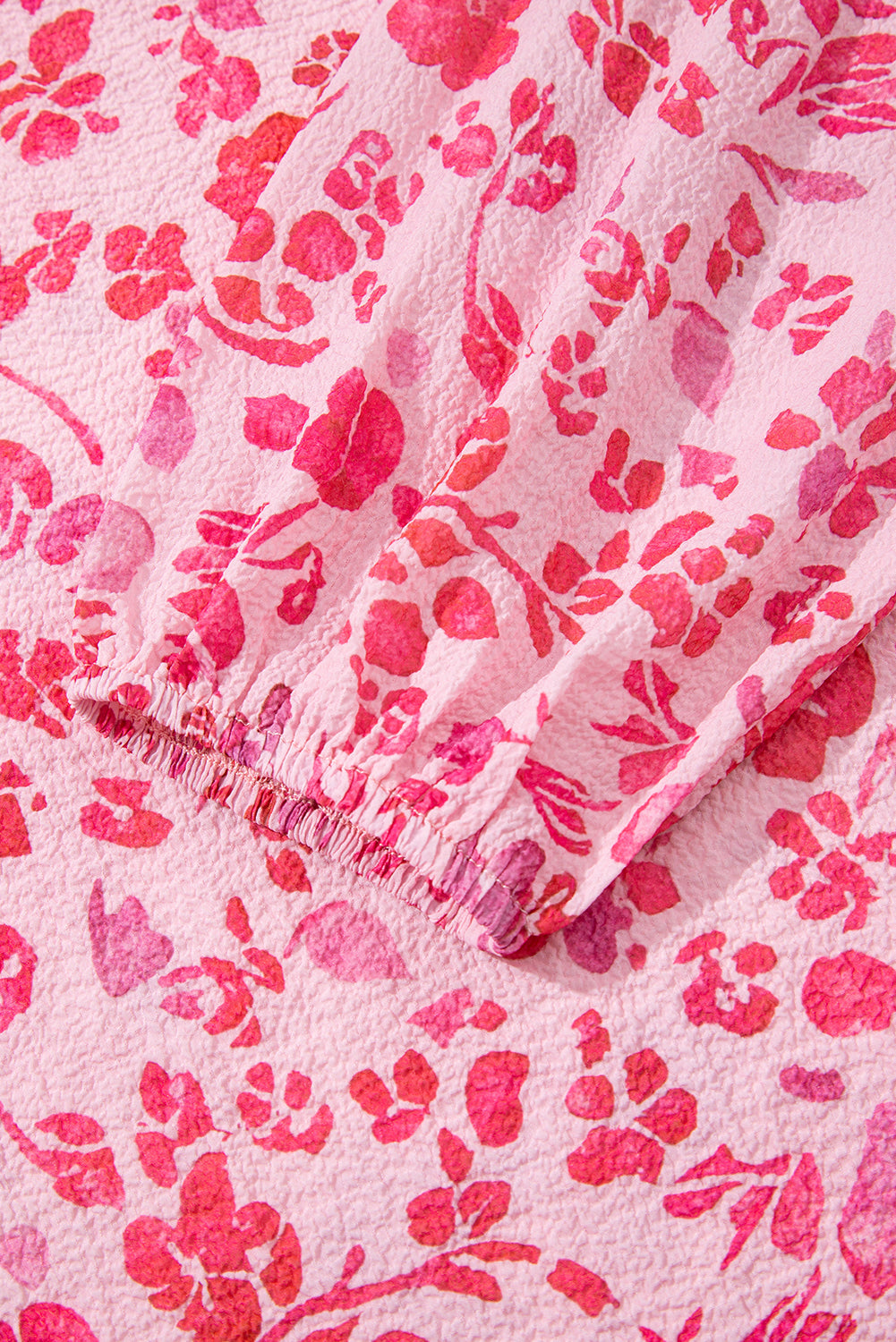 Sleeve Floral Puff Split Neck Lightweight Blouse