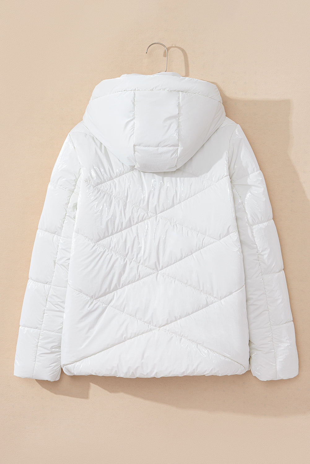 Solid Zip-Front Quilted Hooded Puffer Coat in White