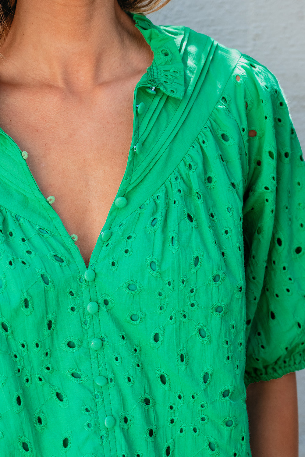 Women's Blouse with Hollow-out Balloon Sleeve