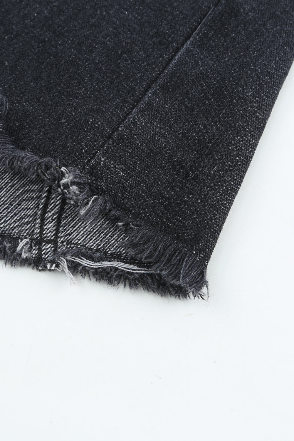 Lapel Hem Distressed Raw Buttons Denim Jacket
