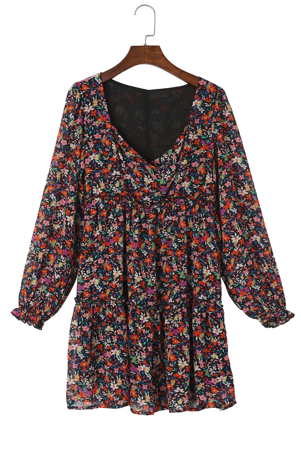 Robe florale enveloppée à encolure en V et à manches longues