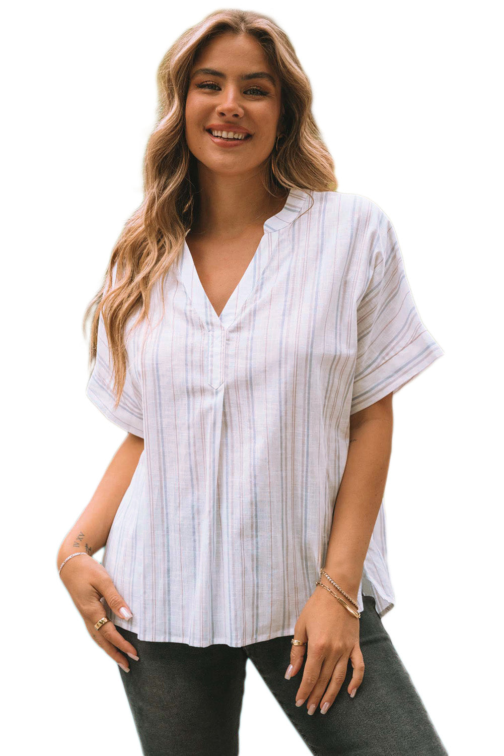 Top for Women Striped Print Relaxed Fit
