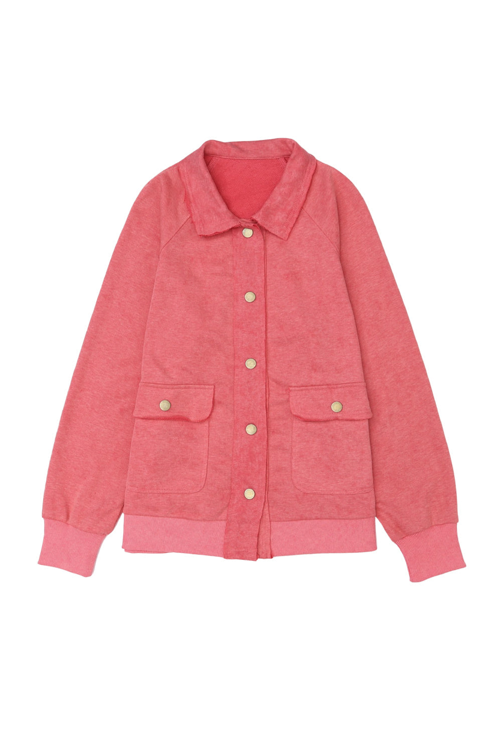 Women's Vintage Washed Flap Pocket Button Red Shacket