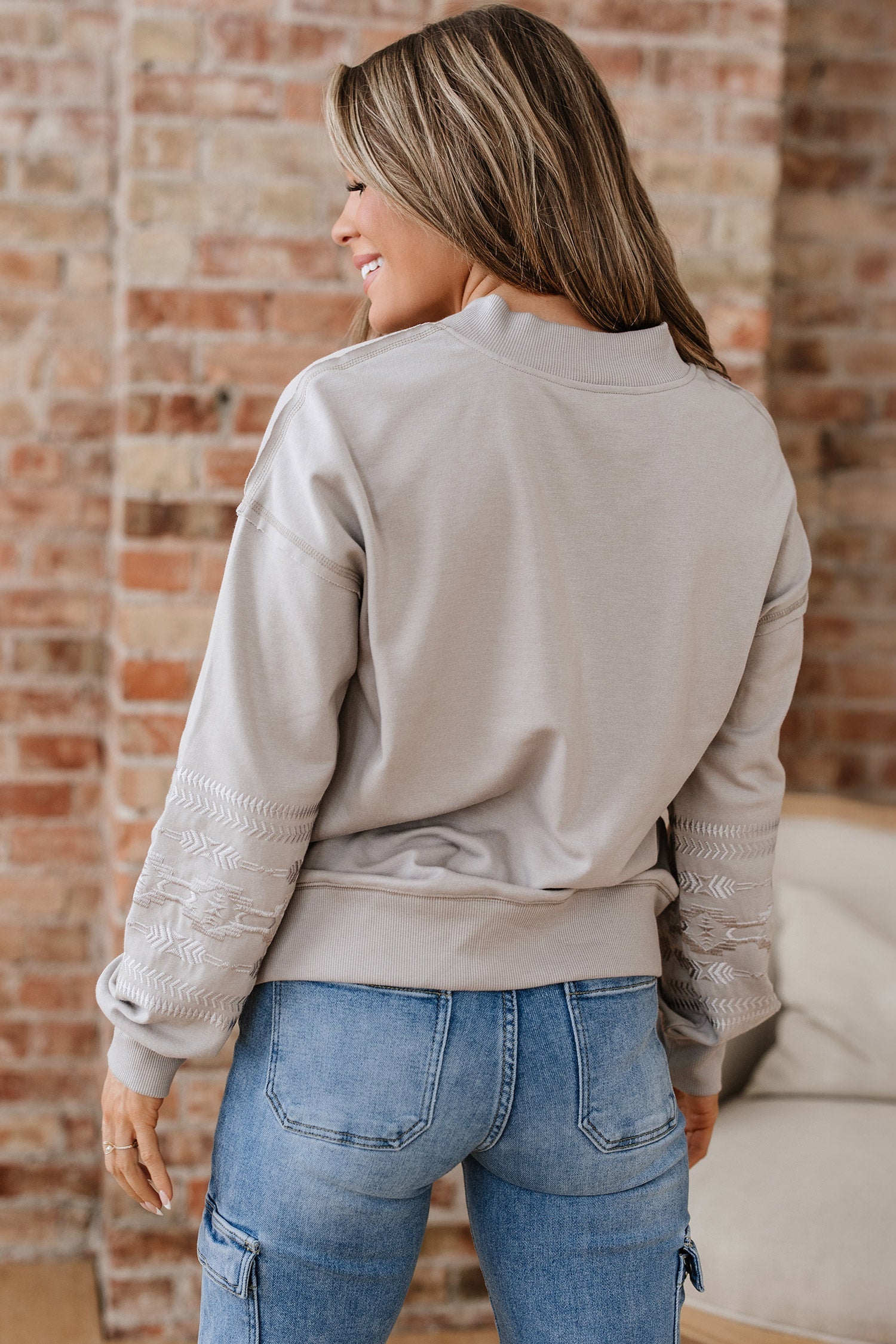 Aztec Embroidered Western V-Neck Sweatshirt