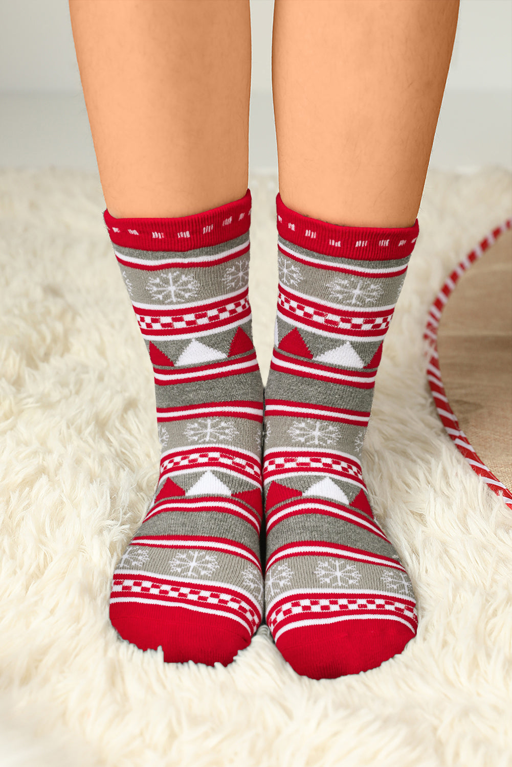 Snowflake Christmas Geometric Print Crew Socks