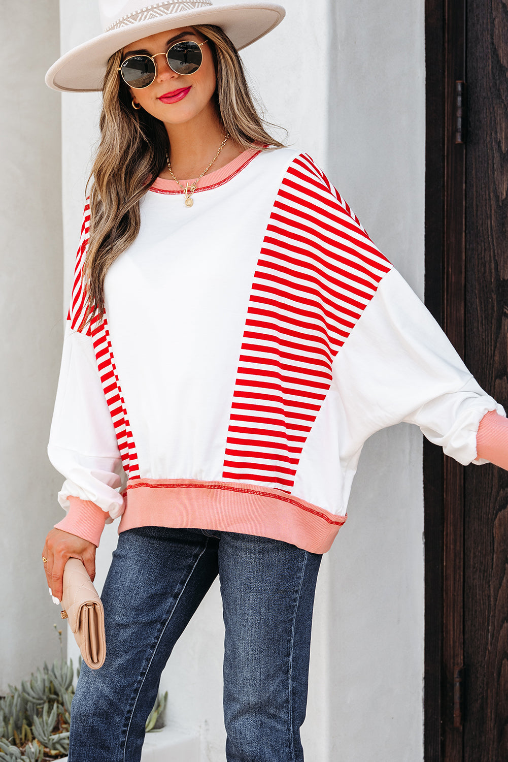 Colorblock Stitching Patchwork Contrast Oversize Sweatshirt