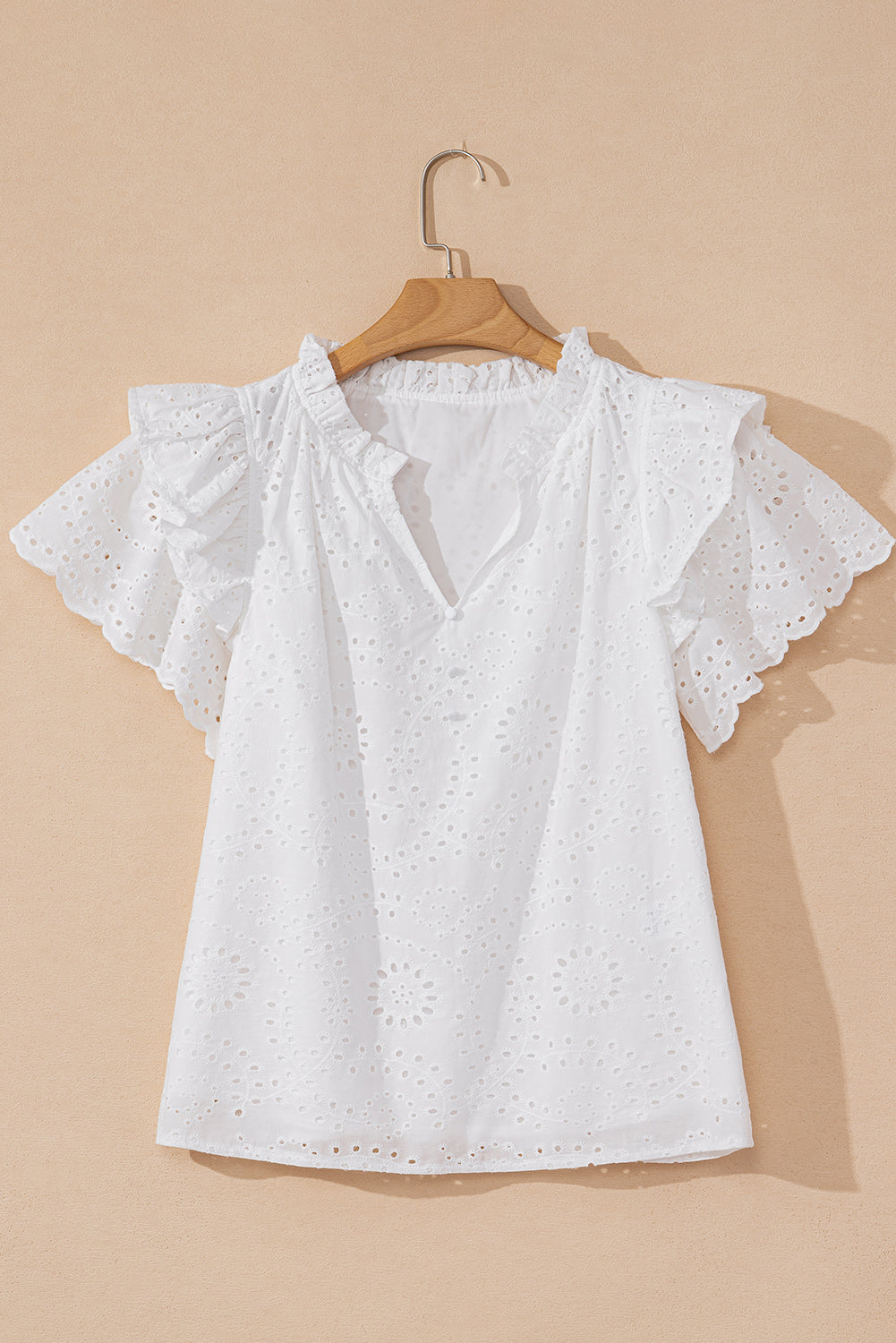 Anglaise Ruffle Broderie Ruffle Short-Sleeved Blouse in White