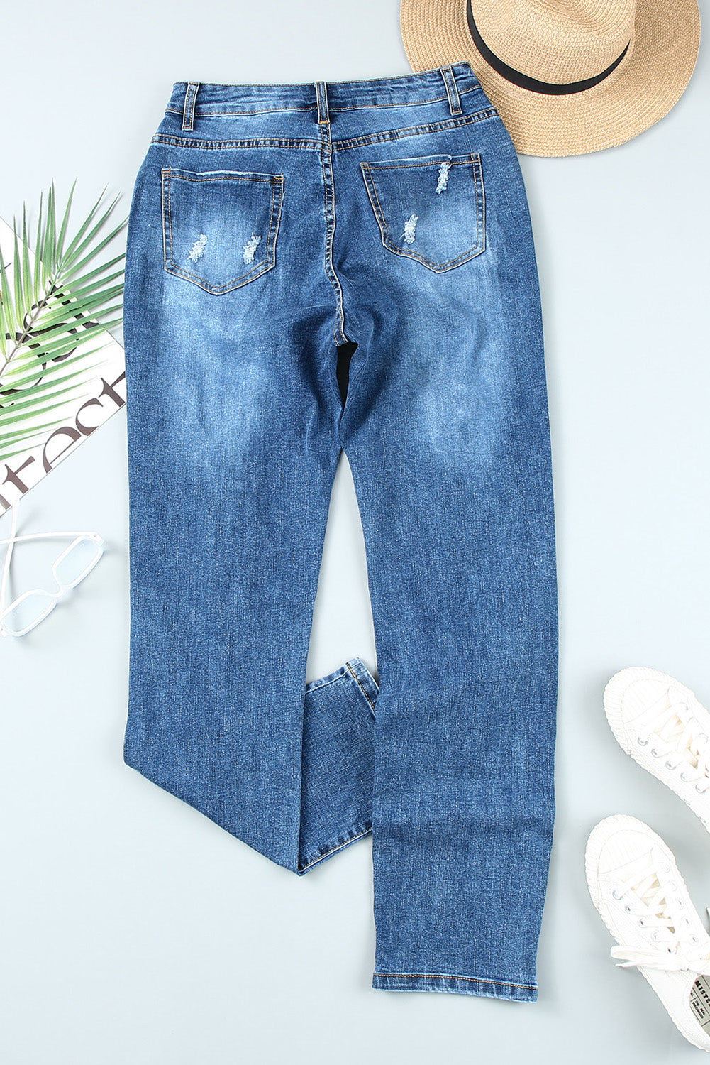 Women's Jeans with Button-Front Pockets Distressed