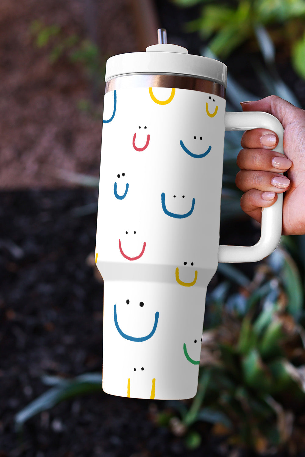Smiling Handle Face Print Vacuum Cup 40oz