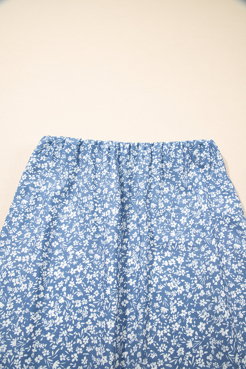 Boho Long Floral High-Waisted Skirt with Side Split in Sky Blue