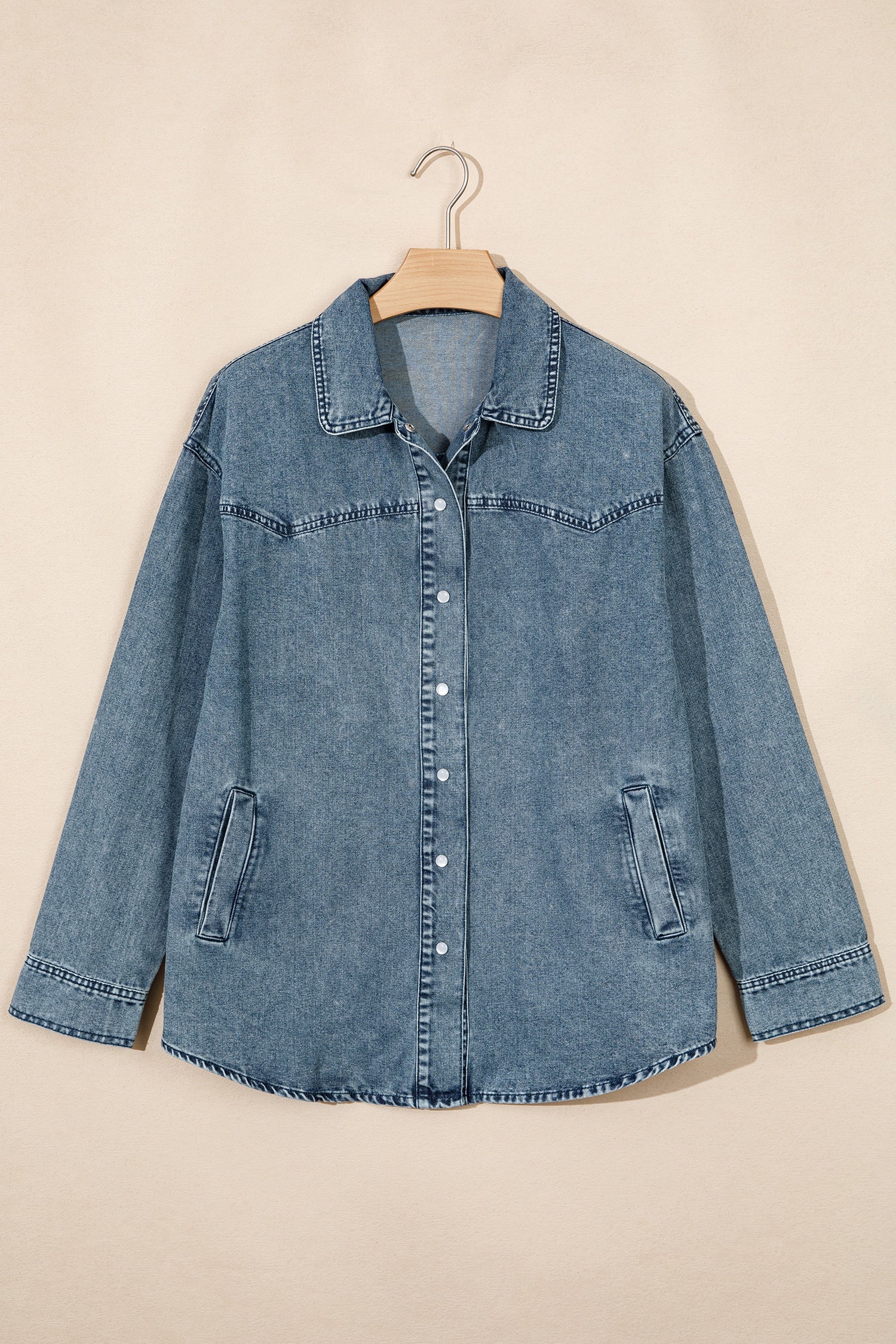 Western Dusk Blue Shirt Collar Tunic Denim Jacket