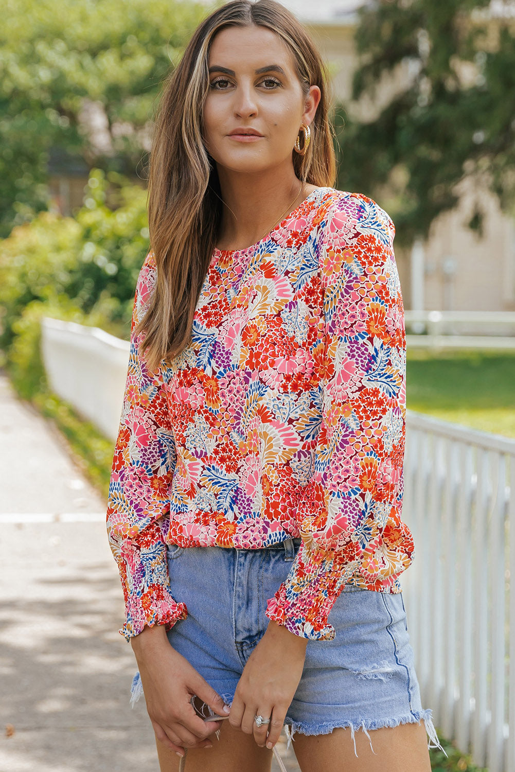 Blouse for Women Balloon Sleeve Floral-Print