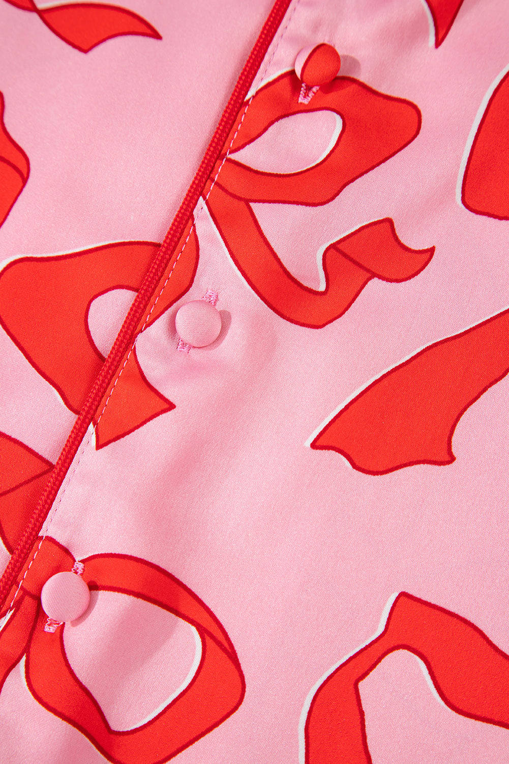 Bow Print 2pcs Print Shirt Style Long-Sleeved Pajama Set