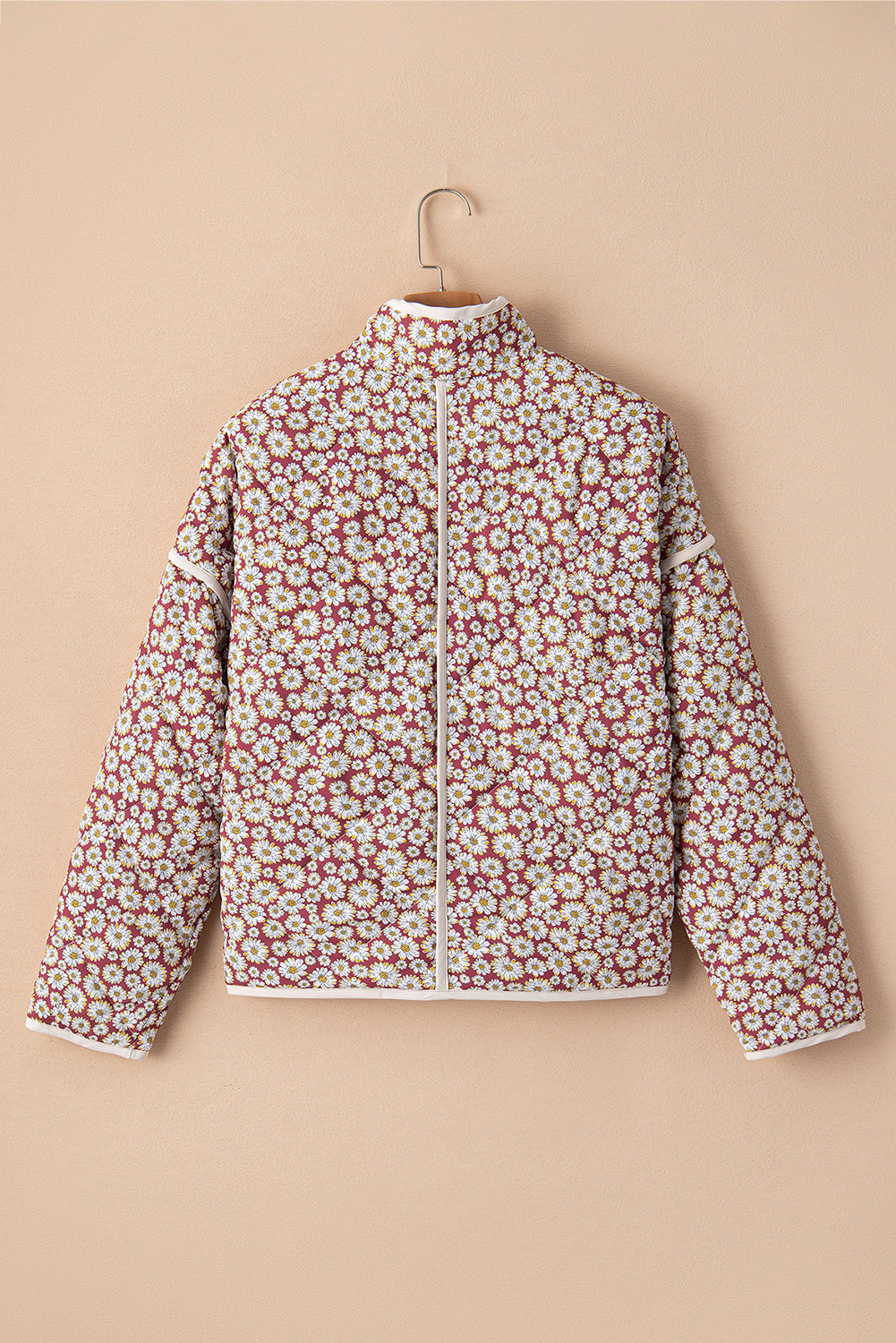 Edge Floral-Print Contrast Pocket-Detail Stand-Neck Jacket in Pink