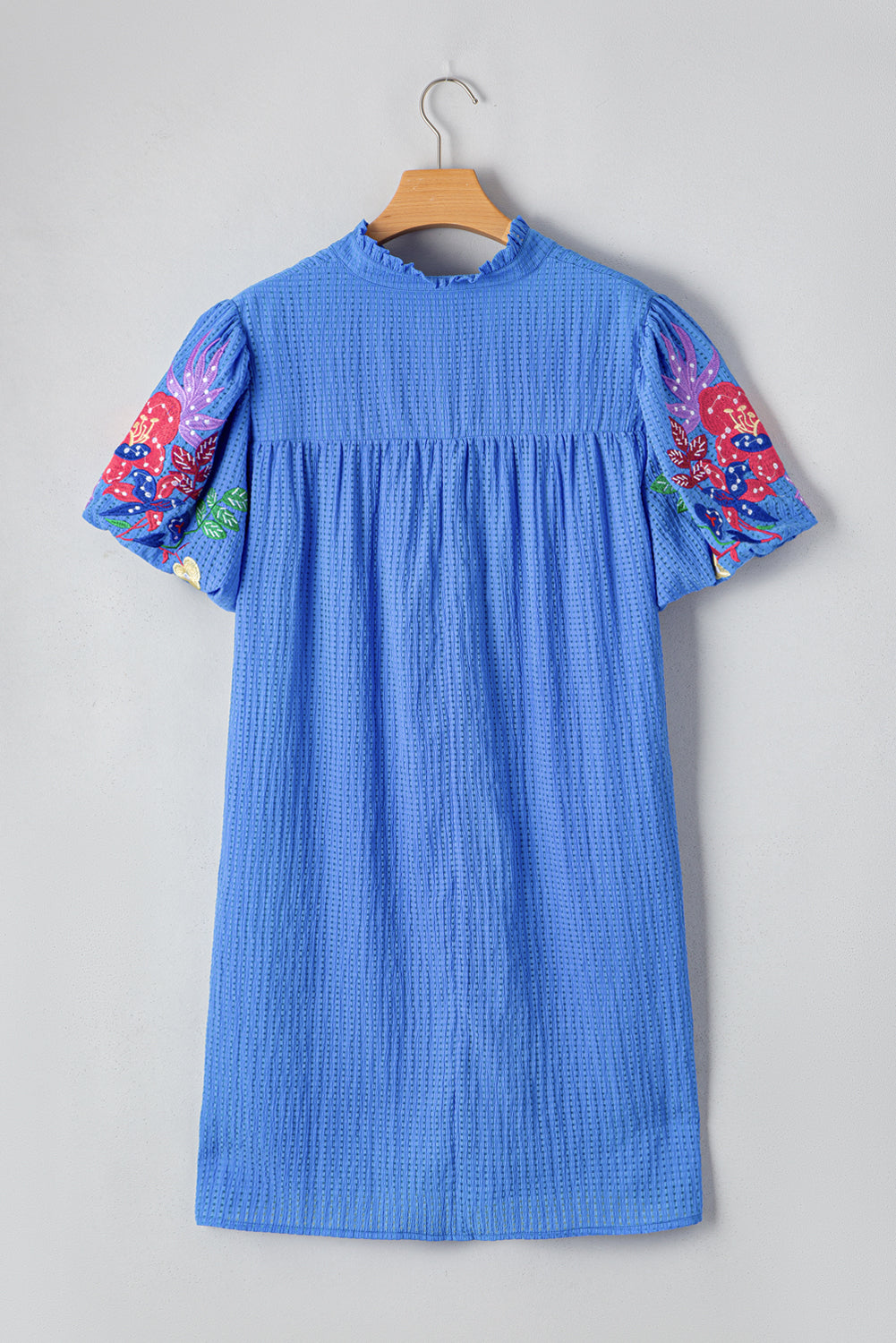 Plus Size Floral Embroidered Gingham Mini Dress