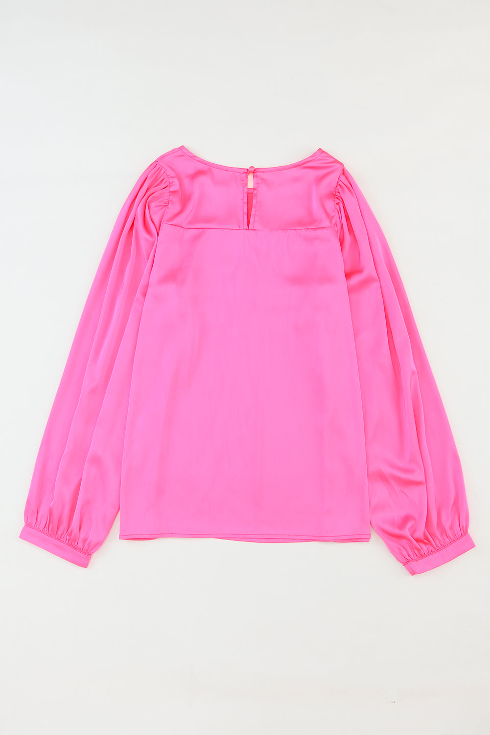 Women's Crew Neck Satin Puff Long-Sleeve Blouse