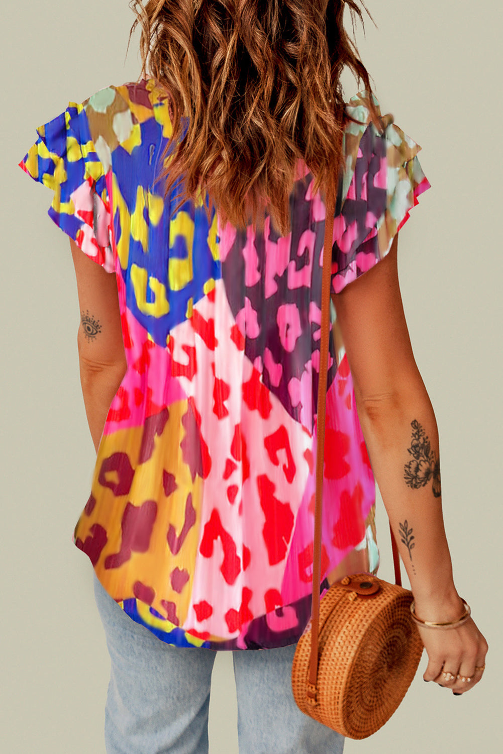Women's Blouse Featuring Rose V Neck Crinkled