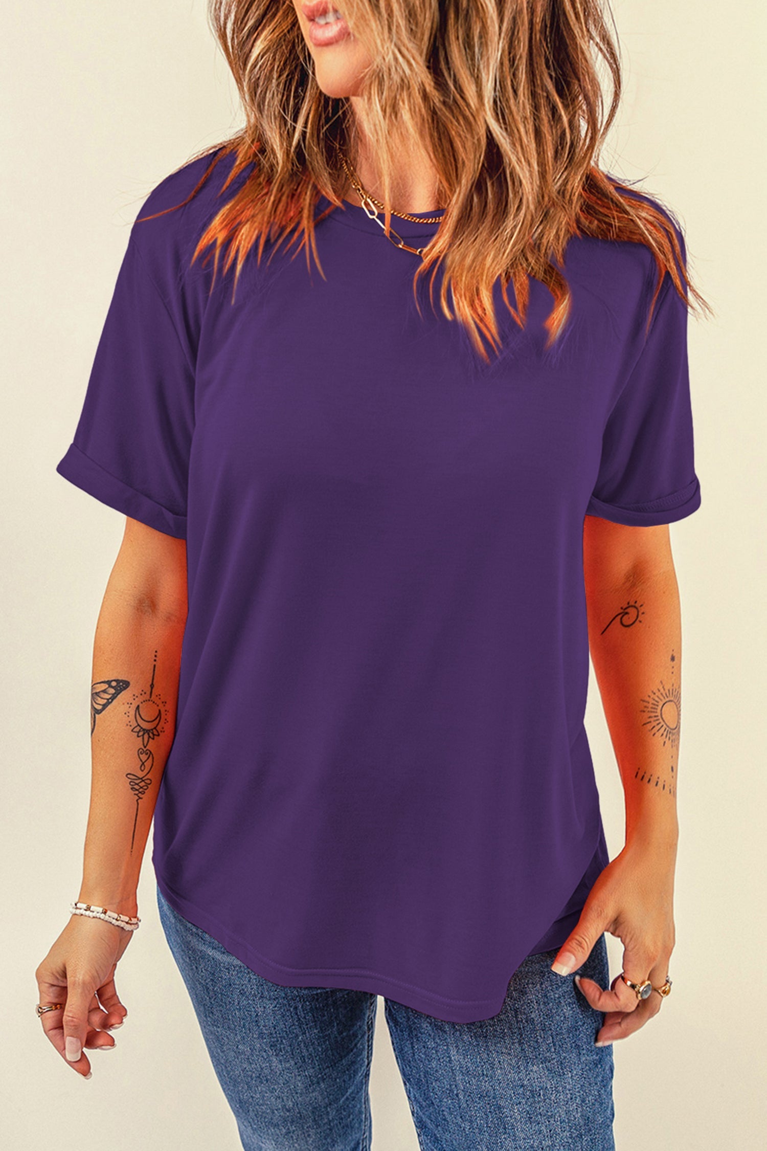 Everyday Plain Crew-Neck Tee in Purple