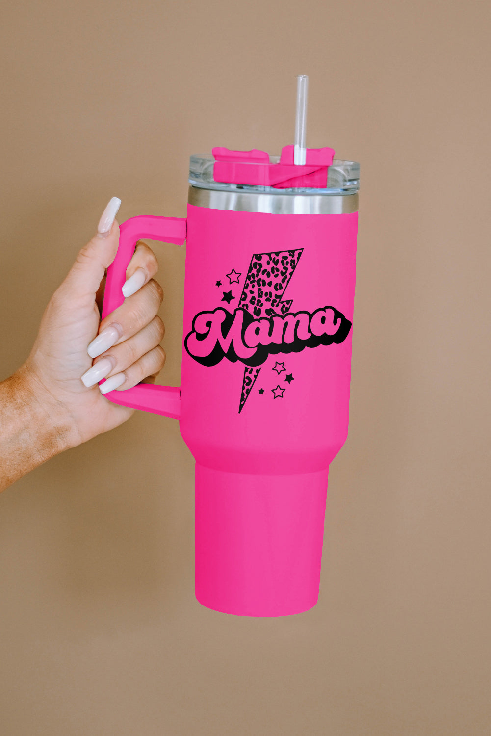 Lightning Mama Leopard Print Portable Cup with Handle 40oz