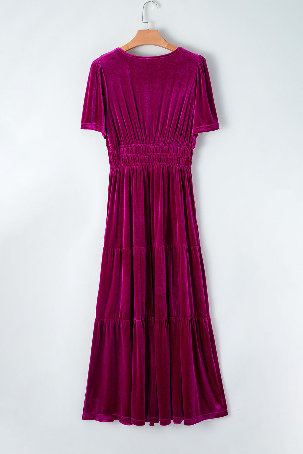 Women's Layered Velvet Shirred-Waist Maxi Dress