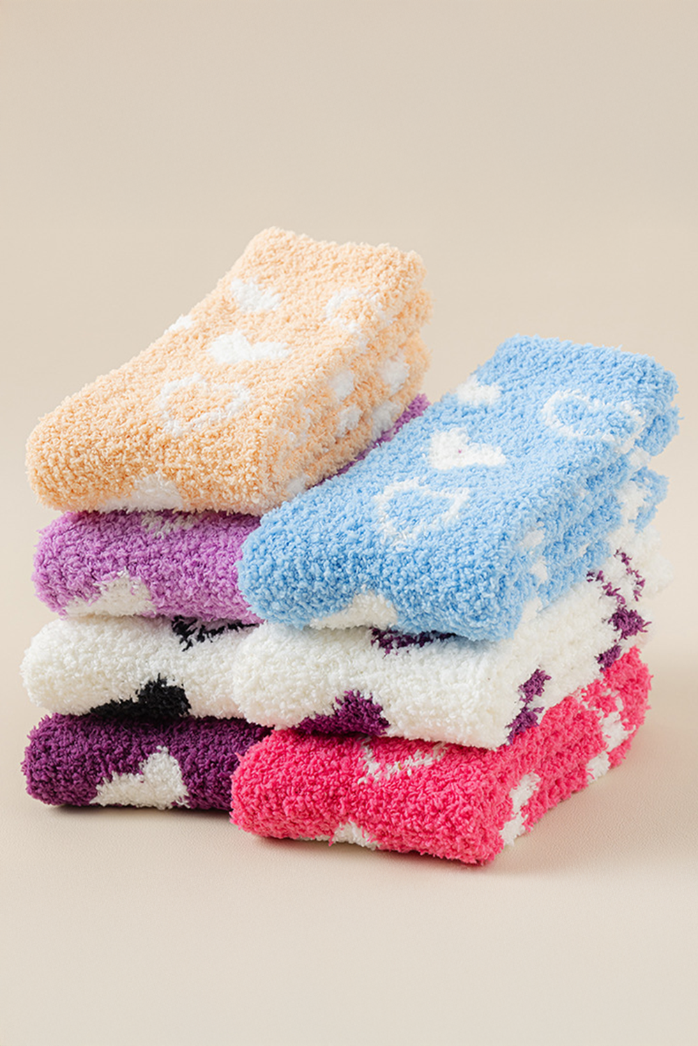Heart Shape Print Coral Fleece Thick Crew Socks